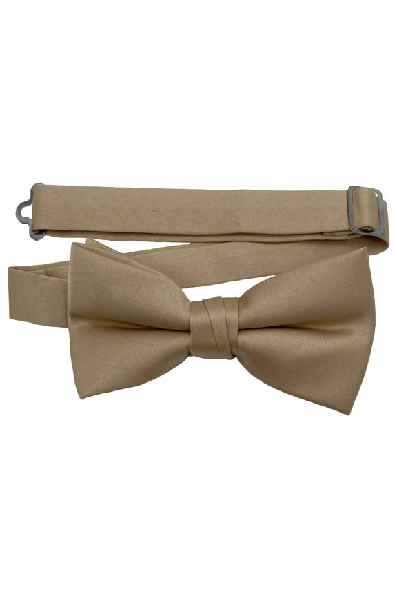 Men’s Tan Formal Satin Pre-Tied Bow Tie in a Variety of Colors by Spencer J’s Signature Satin Collection