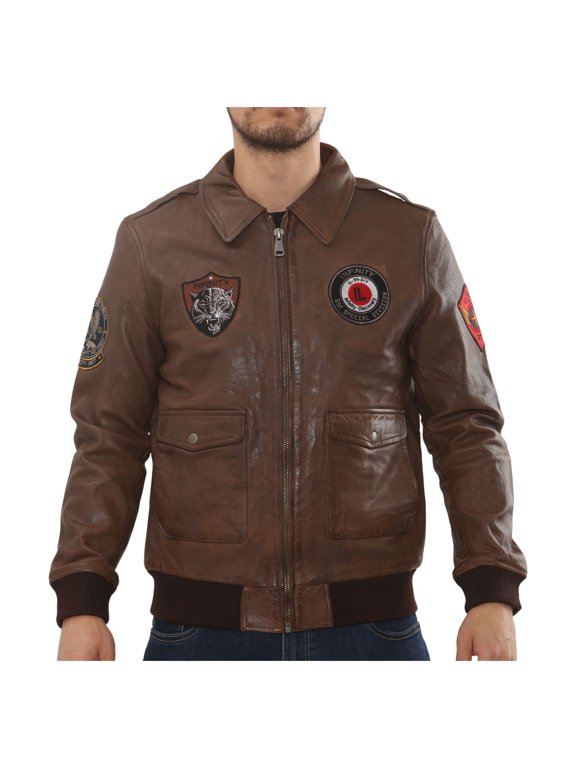 Men's Tan Leather Bomber Jacket Pilot Air Force Style