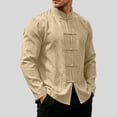 thumbnail image 1 of Men's Tang Suit Chinese Traditional Clothes Long Sleeve Stand Collar Zhongshan Shirts Casual Lightweight Cotton Linen Tops Khaki XXL, 1 of 6