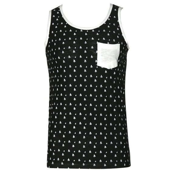 Men's Tank Top Athletic Fitness Casual AOP Pattern Athletic Sleeveless T-Shirt, Black, L