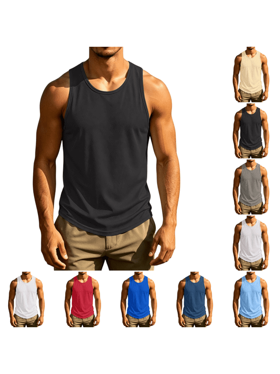 Men's Tank Top Cooling Breathable Sleeveless Muscle Shirts Summer Moisture Wicking Tank Top for Gym, Running,Outdoor Training Black 2XL