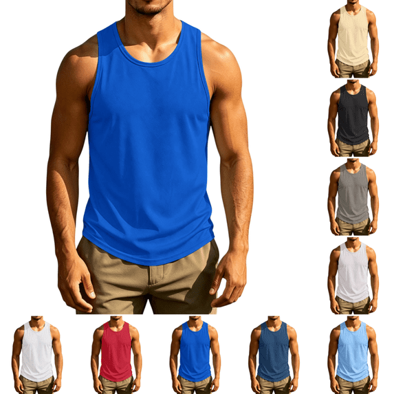 Men's Tank Top Cooling Breathable Sleeveless Muscle Shirts Summer Moisture Wicking Tank Top for Gym, Running,Outdoor Training Royal Blue L