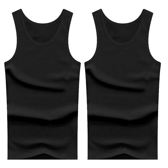Men's Tank Top High Elastic Cotton Youth Slim Fit Middle And Old Age Underwear Tops (Black,XXXL)