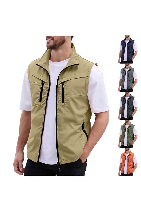Men's Tank Top Nylon Spandex Blend | Performance Sleeveless Vest | Stand-Up Collar Front Zipper Closure | Multi-Pocket Multifunctional Utility | Casual Outdoor | Zenithor,Black L