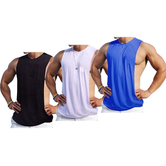 Men's Tank Top Sleeveless Muscle Stringer Gym XX-Large,Black/White/Blue