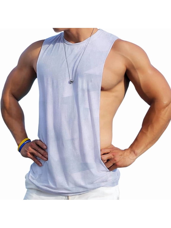 Men's Tank Top Sleeveless Muscle Stringer Gym XX-Large,Gray