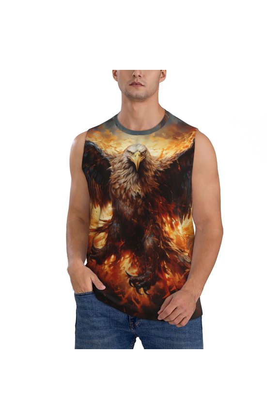 Men's Tank Top Sleeveless Workout Tee Shirt for Gym Hiking Fishing, Flaming Fire Eagle Art