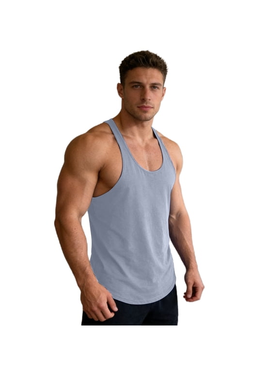 Men's Tank Top Sleeveless Y Back Stringer Plain Stringer Shirt Summer Workout Athletic Top