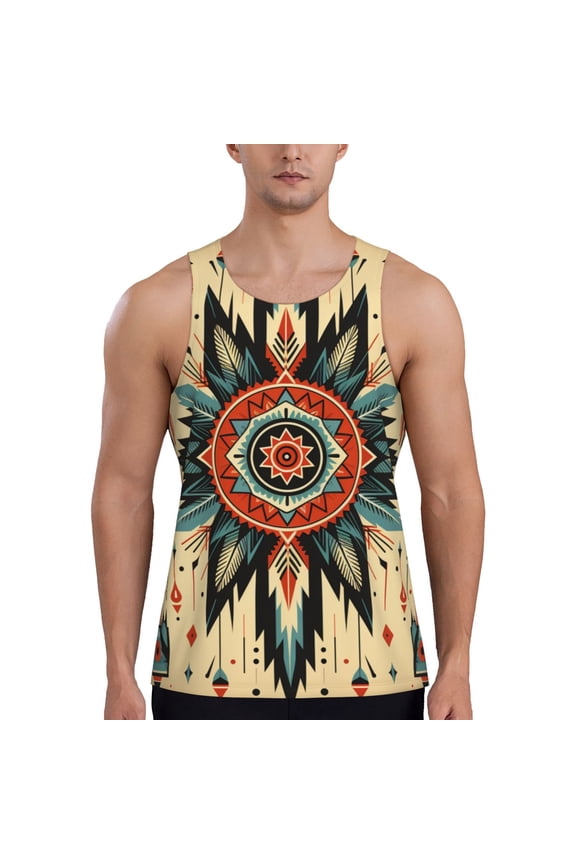 Men's Tank Top Soft Sleeveless Muscle T Shirts Gym Workout, Geometric Southwestern Native American