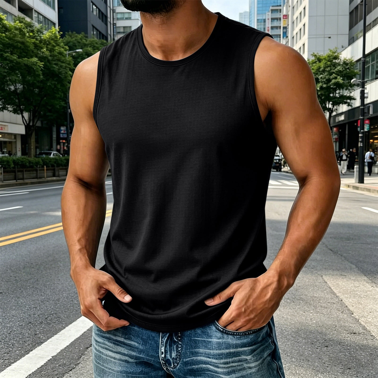 Men's Tank Top, Solid Color, Crew Neck for Tank Top Outfits and Travel ...
