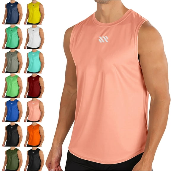 Men's Tank Top Summer Fashionable Men's Round neck Solid Color Mesh Drying Sleeveless Top Workout Gym Shirts Regular Fit Undershirt
