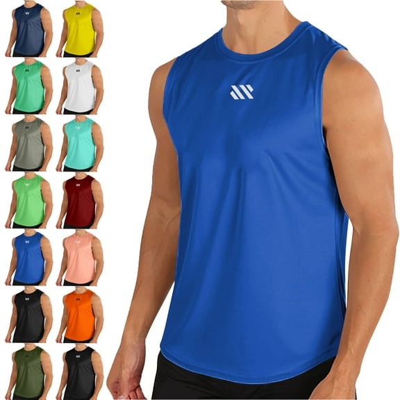 Men's Tank Top Summer Fashionable Men's Round neck Solid Color Mesh Drying Sleeveless Top Workout Gym Shirts Regular Fit Undershirt