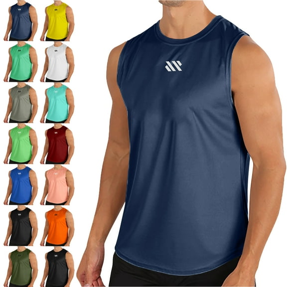 Men's Tank Top Summer Fashionable Men's Round neck Solid Color Mesh Drying Sleeveless Top Workout Gym Shirts Regular Fit Undershirt