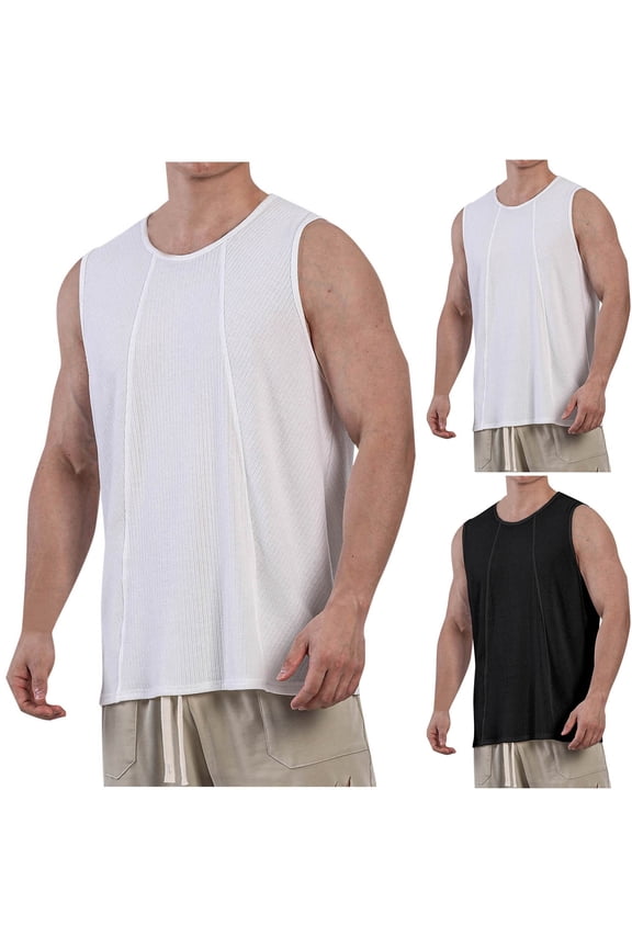 Men's Tank Top Undershirt Mens Tank Tops Mens Tank Tops Men Solid-Color Casual Sports Elastic Fashionable T-shirt Round-Neck Black XXXL