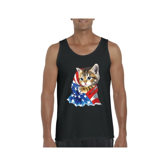 Men's Tank Top for Men - American Flag 4th of July Kitty