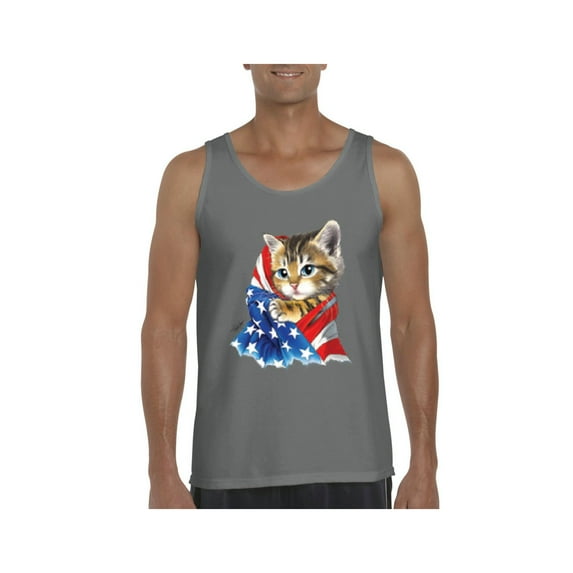 Men's Tank Top for Men - American Flag 4th of July Kitty