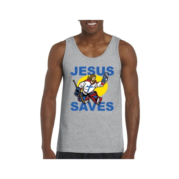 Men's Tank Top for Men - Jesus Saves Hockey Goalie