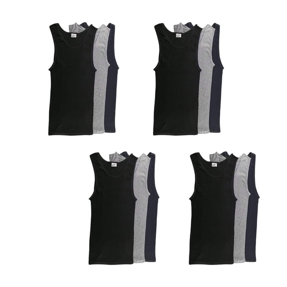 Men's Tank Tops 100% Cotton A-Shirts Multipack Undershirts White & Colored Tank Tops for Men (Black+Grey+Navy 12 Pack, 2XL)