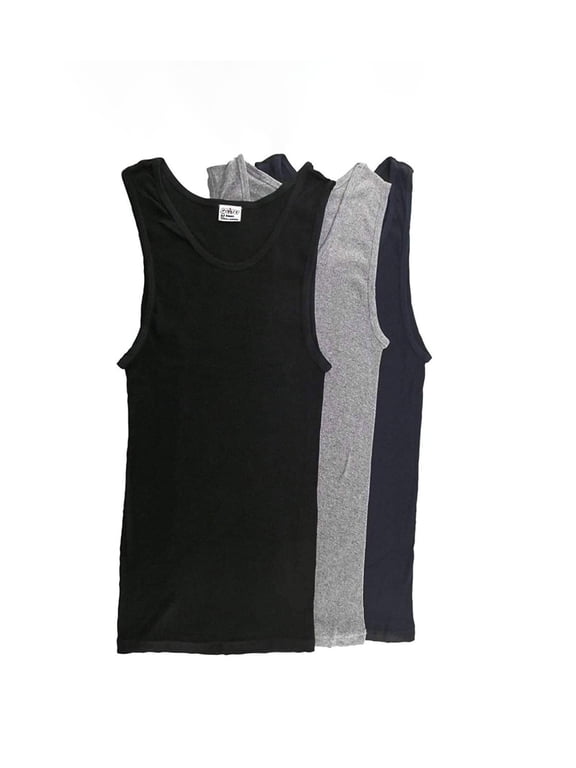 Men's Tank Tops 100% Cotton A-Shirts Multipack Undershirts White & Colored Tank Tops for Men (Black+Grey+Navy 3 Pack, M)