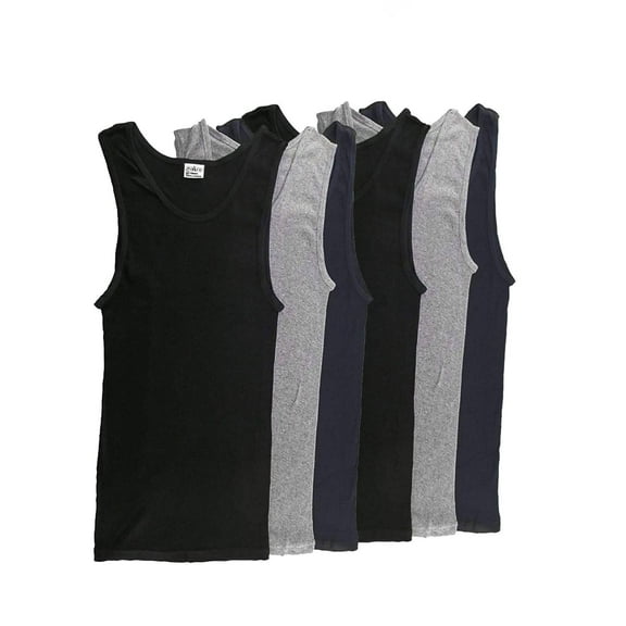 Men's Tank Tops 100% Cotton A-Shirts Multipack Undershirts White & Colored Tank Tops for Men (Black+Grey+Navy 6 Pack, XL)