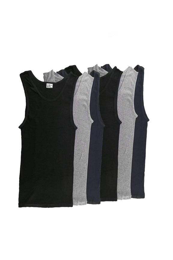 Men's Tank Tops 100% Cotton A-Shirts Multipack Undershirts White & Colored Tank Tops for Men (Black+Grey+Navy 6 Pack, XL)