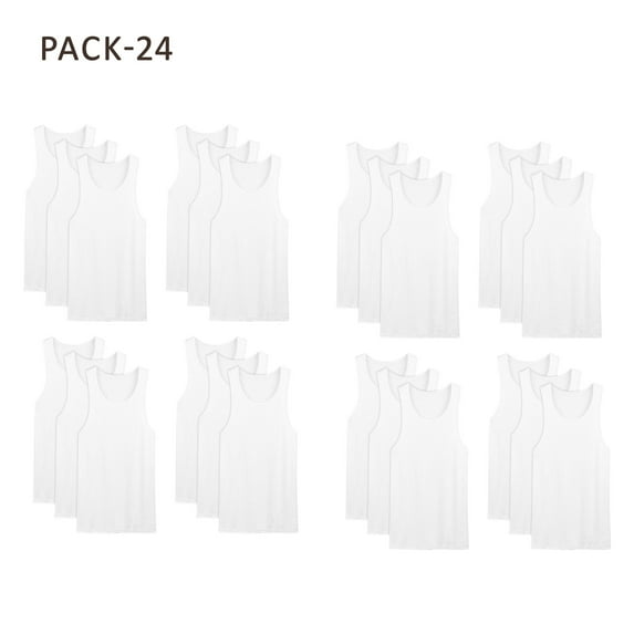 Men's Tank Tops 100% Cotton A-Shirts Multipack Undershirts White & Colored Tank Tops for Men (White 24 Pack, XL)