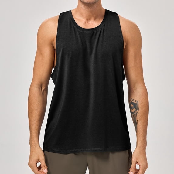 Men's Tank Tops 2XL Cotton Blend Solid Color Breathable Fashionable Round Neck Sleeveless Tank