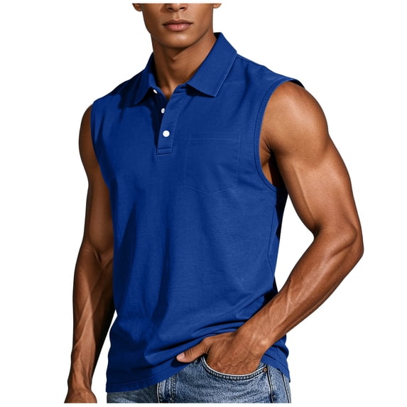 Men's Tank Tops 3-Button Up Collared Shirt Sleeveless Casual Workout Tees Summer Tanks with Chest Pocket