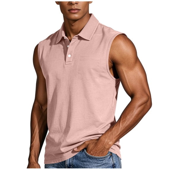 Men's Tank Tops 3-Button Up Collared Shirt Sleeveless Casual Workout Tees Summer Tanks with Chest Pocket