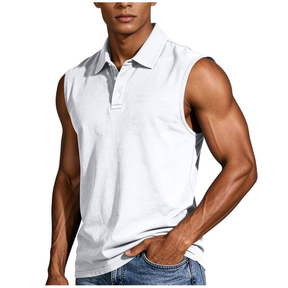 Men's Tank Tops 3-Button Up Collared Shirt Sleeveless Casual Workout Tees Summer Tanks with Chest Pocket