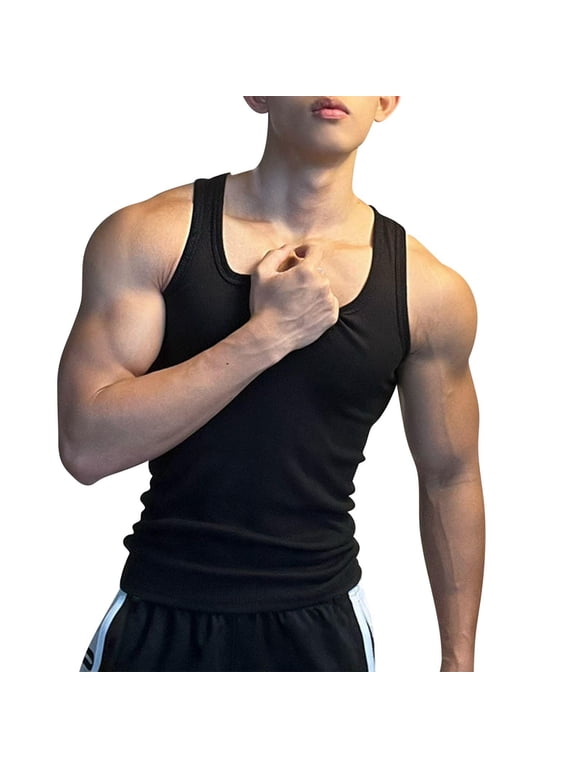 Men's Tank Tops Black And White Under $10 Threaded Tight Elastic Tank Top Men's Strap Fitness Shoulder Sleeveless I-shaped Breathable Tank Top