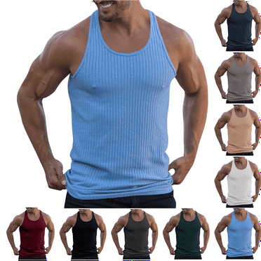 Men's Tank Tops Casual Fashion Solid Drying Pullover Round Neck Sports Tank Summer Workout Gym Shirts Regular Fit Undershirt