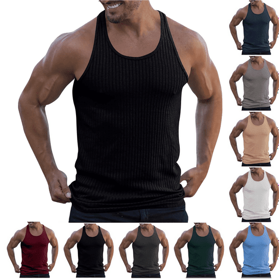 Men's Tank Tops Casual Fashion Solid Drying Pullover Sleeveless Round Neck Sports Tank Summer Workout Gym Shirts Regular Fit Undershirt M-5XL