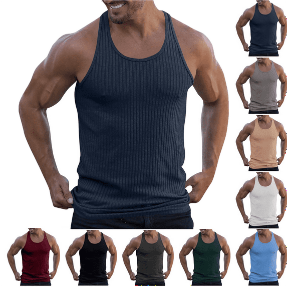 Men's Tank Tops Casual Fashion Solid Drying Pullover Sleeveless Round Neck Sports Tank Summer Workout Gym Shirts Regular Fit Undershirt M-5XL