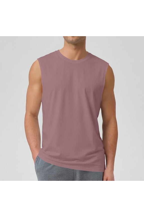Men's Tank Tops Cotton Sleeveless Muscle Shirts for Workout Running Athletic Gym Lounge Casual Breathable Pink M