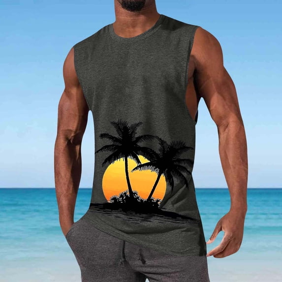 Men's Tank Tops Graphic Solid Color Printing Pullover Round Neck Sports Tank