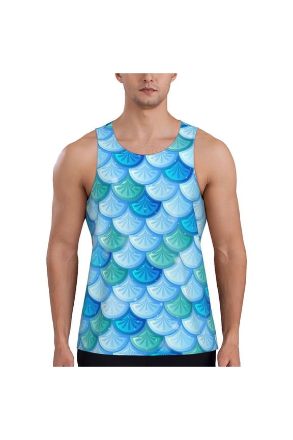 Men's Tank Tops Gym Sleeveless T Shirts Athletic Muscle Tee, Fish Scale Pattern