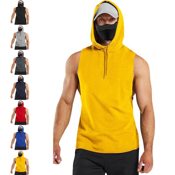 Men's Tank Tops Imitation Cotton Hooded Sleeveless Drawstring Sports Pullover Fitness Fitness Clothing Workout Gym Shirts