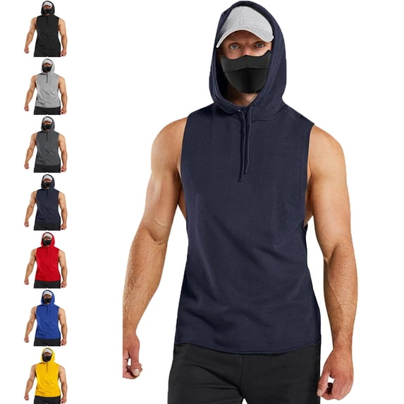 Men's Tank Tops Imitation Cotton Hooded Sleeveless Drawstring Sports Pullover Fitness Fitness Clothing Workout Gym Shirts