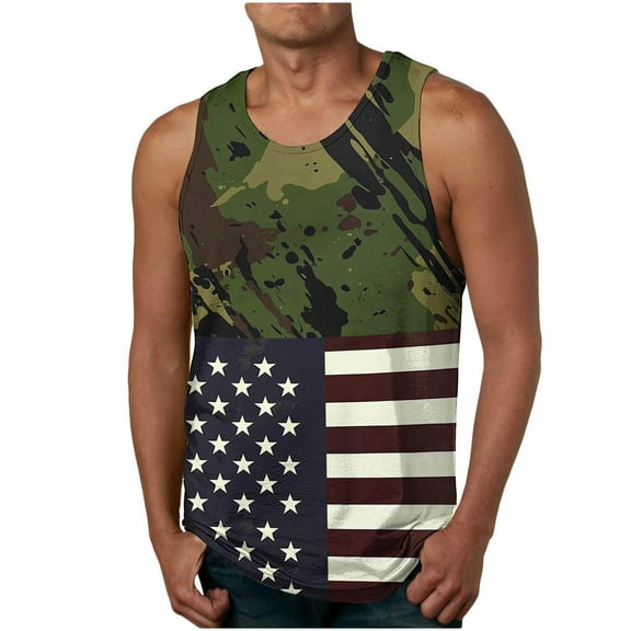 Men's Tank Tops Independence Day Camo Top Crew Neck Blouses USA Flags Printed Tops Color Block Tanks Gym Muscle Tees Lightweight Comfy Tee Shirt Mens Patriotic Blouse