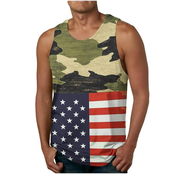 Men's Tank Tops Independence Day Camo Top Crew Neck Blouses USA Flags Printed Tops Color Block Tanks Gym Muscle Tees Lightweight Comfy Tee Shirt Mens Patriotic Blouse