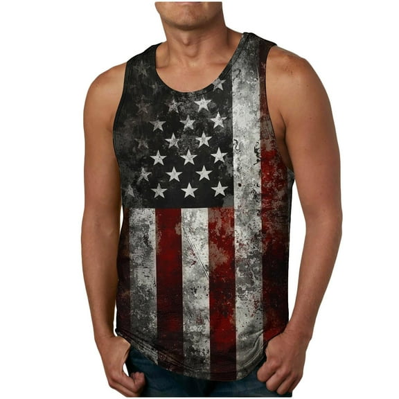 Men's Tank Tops Independence Day Camo Top Crew Neck Blouses USA Flags Printed Tops Color Block Tanks Gym Muscle Tees Lightweight Comfy Tee Shirt Mens Patriotic Blouse