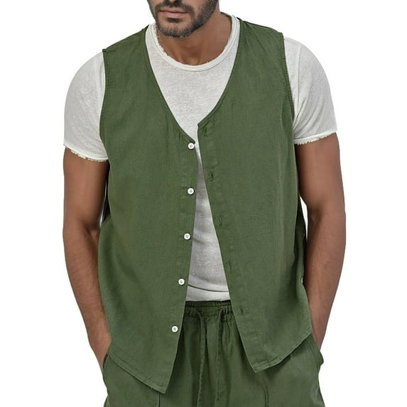 Men's Tank Tops Lapel Sleeveless Slim Fit Vintage Casual Solid Color Vest T Shirts Daily-Wear