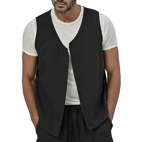Men's Tank Tops Lapel Sleeveless Slim Fit Vintage Casual Solid Color Vest T-Shirts Holiday Wear