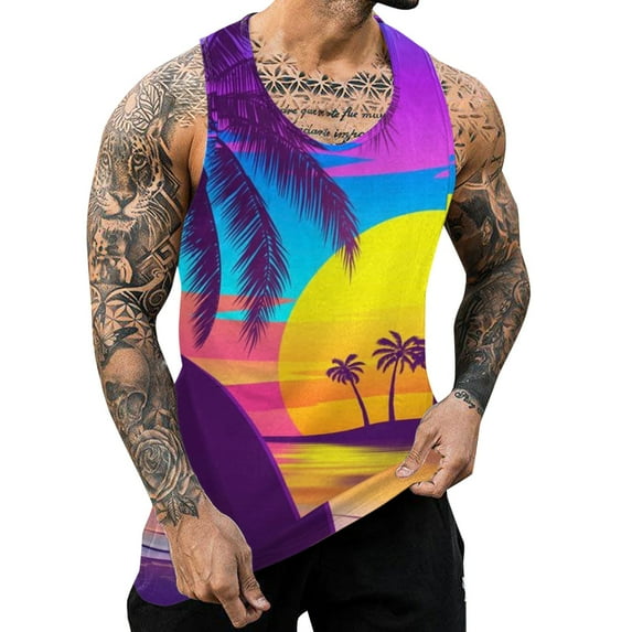 Men's Tank Tops,Men's Sleeveless Summer Casual Mesh Tank T-Shirt Round Neck Tops Tunic Loose Shirts(Yellow,M)