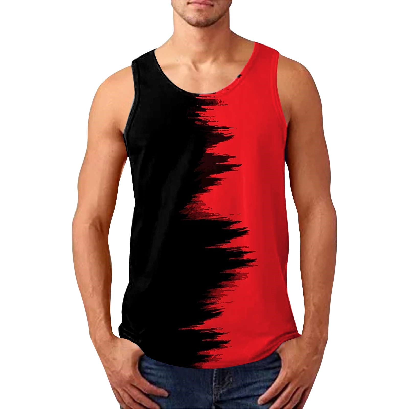 Men's Tank Tops,Mens Workout Tank Tops Muscle Cut Off Shirts Sleeveless Gym Cotton TShirts(Red
