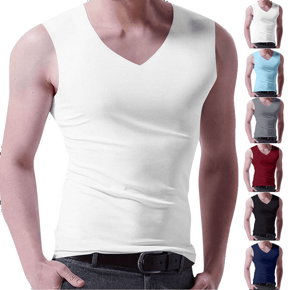 Men's Tank Tops Pullover Solid Color Top T Shirt Outdoor Elastic Tight Without Marksr Solid Color V Neck Tank Top Workout Gym Shirts