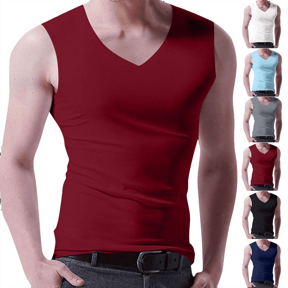 Men's Tank Tops Pullover Solid Color Top T Shirt Outdoor Elastic Tight Without Marksr Solid Color V Neck Tank Top Workout Gym Shirts Size M-6XL