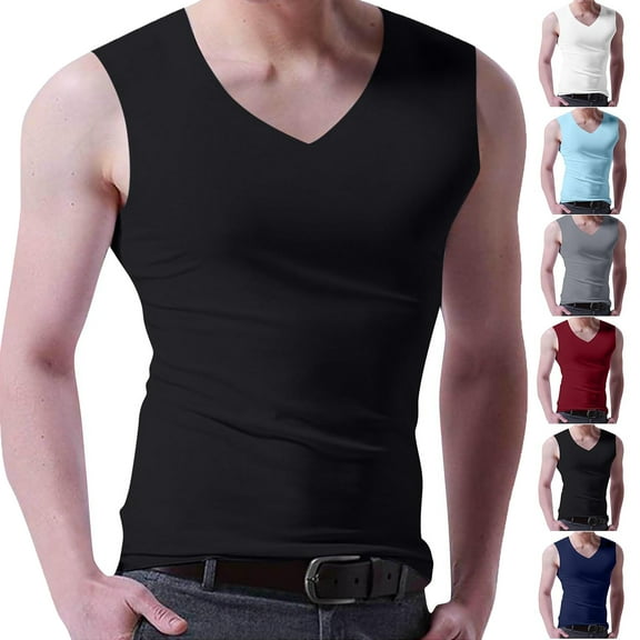 Men's Tank Tops Pullover Solid Color Top T Shirt Outdoor Elastic Tight Without Marksr Solid Color V Neck Tank Top Workout Gym Shirts Size M-6XL
