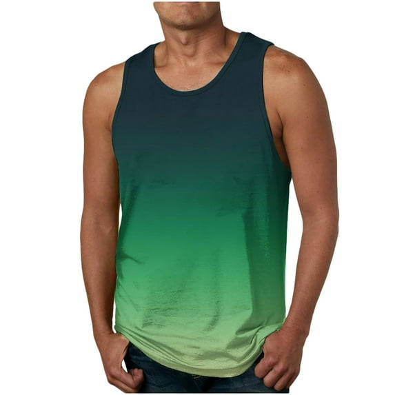 Men's Tank Tops Qiggri Men Casual Fashion Gradation Printing Sleeveless Pullover Round Neck Sports Tank